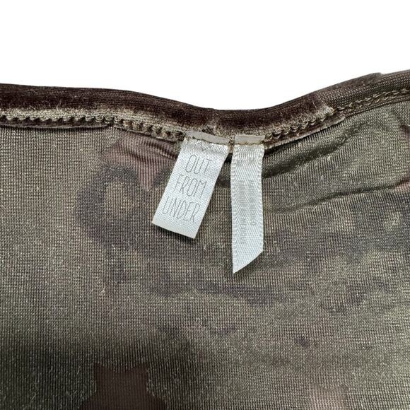 OUT FROM UNDER Urban Outfitters Green Stars Velvet Crop Tie Front Top Sz Medium - Picture 6 of 10